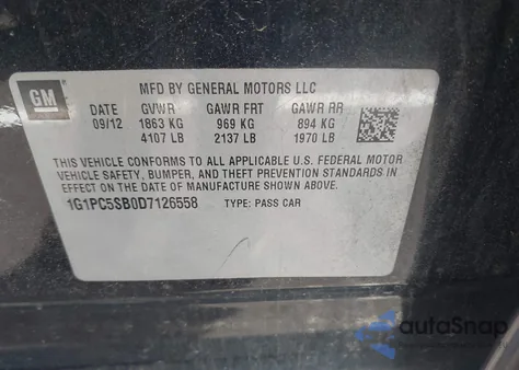 2013 Chevrolet Cruze 1Lt Auto from USA, damaged, VIN 1G1PC5SB0D7126558